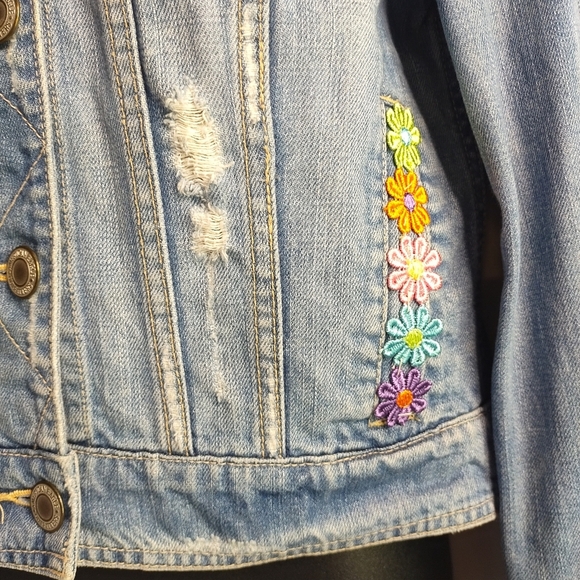 American Eagle Jean Jacket Women's Blue Embroidered Button Up Size Medium - Picture 7 of 10